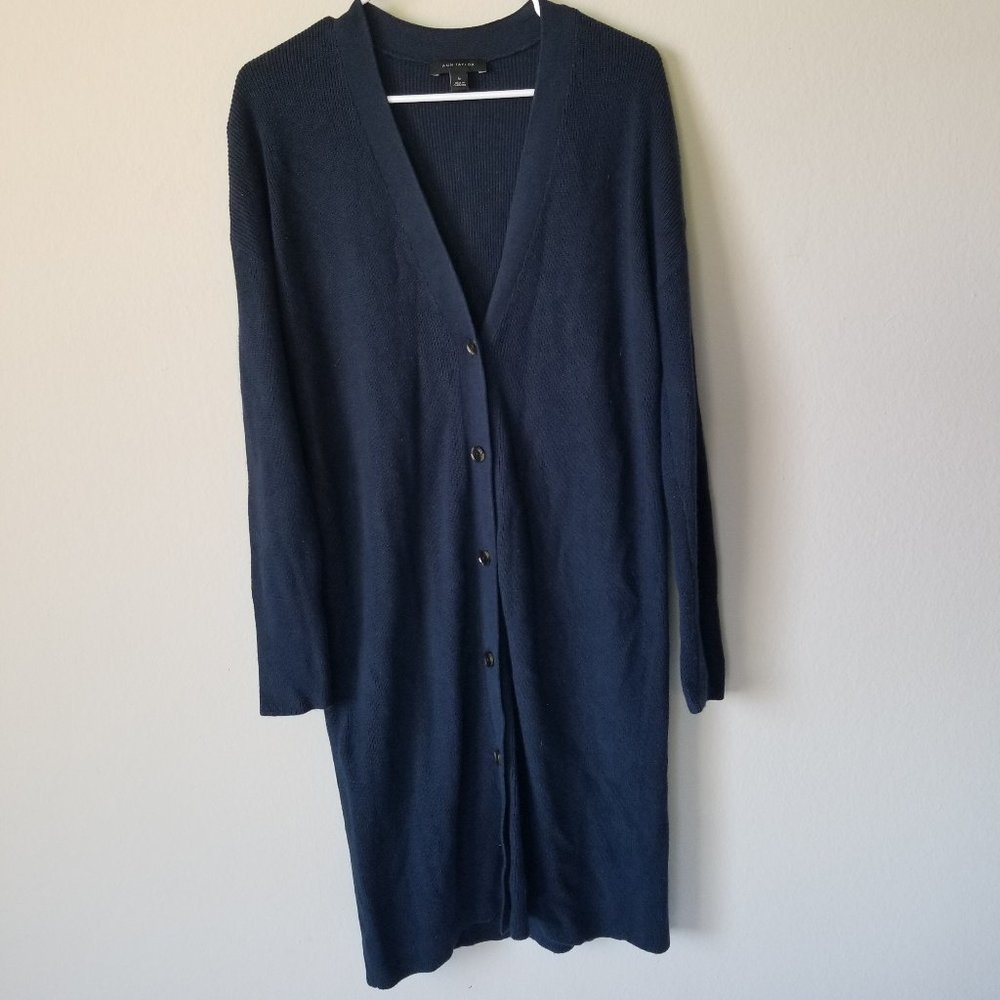 Ann Taylor Dark Blue Trench Cardigan - Size Medium